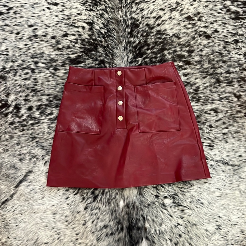 Red Faux Leather Skirt